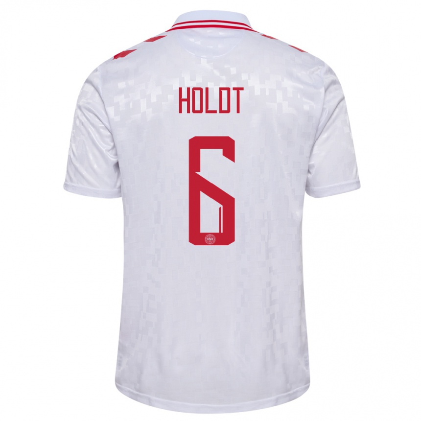 Niño Fútbol Camiseta Dinamarca Olivia Holdt #6 Blanco 2ª Equipación 24-26 México