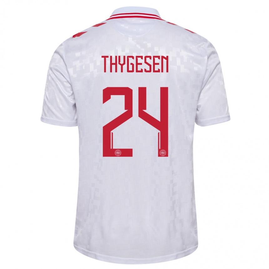 Niño Fútbol Camiseta Dinamarca Sarah Thygesen #24 Blanco 2ª Equipación 24-26 México