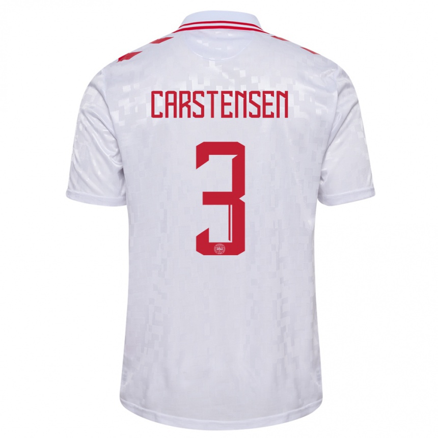 Niño Fútbol Camiseta Dinamarca Rasmus Carstensen #3 Blanco 2ª Equipación 24-26 México