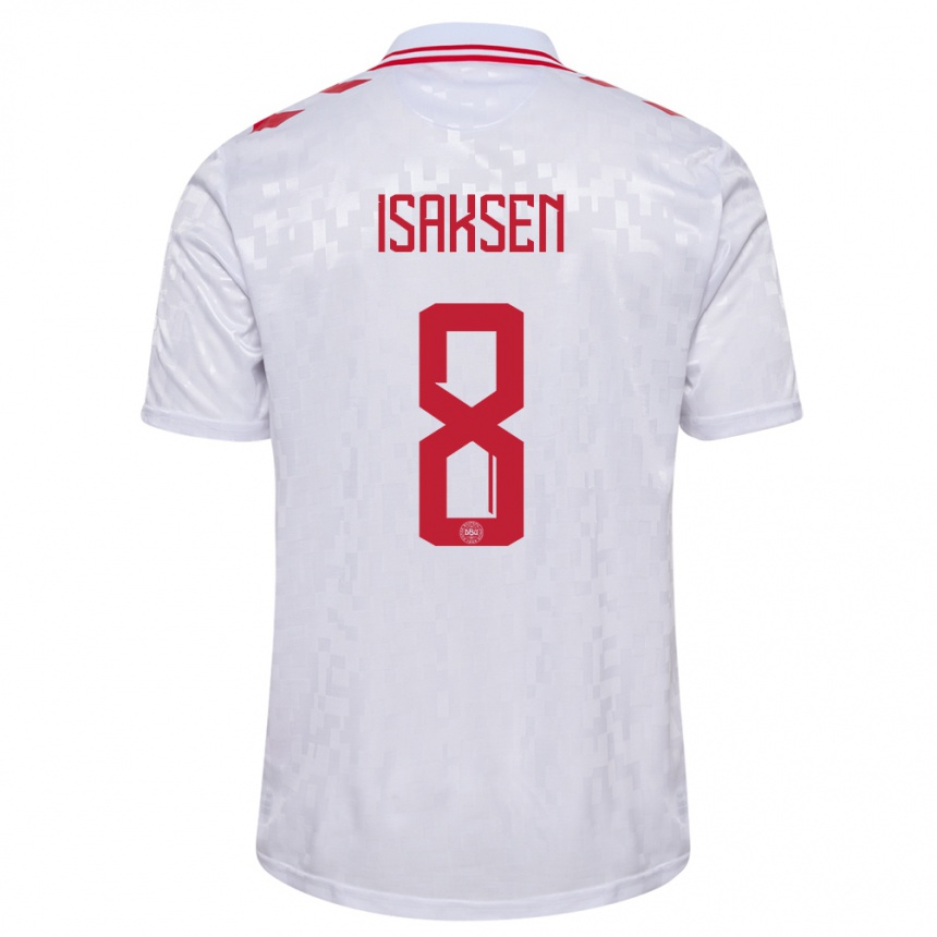 Niño Fútbol Camiseta Dinamarca Gustav Isaksen #8 Blanco 2ª Equipación 24-26 México