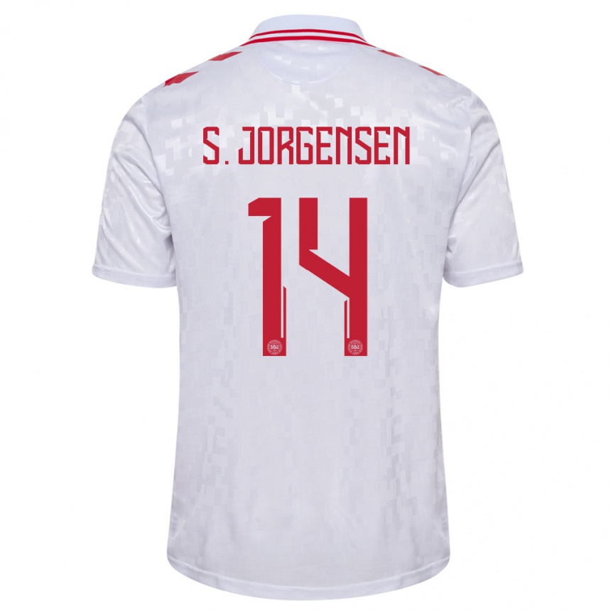 Niño Fútbol Camiseta Dinamarca Sebastian Jorgensen #14 Blanco 2ª Equipación 24-26 México