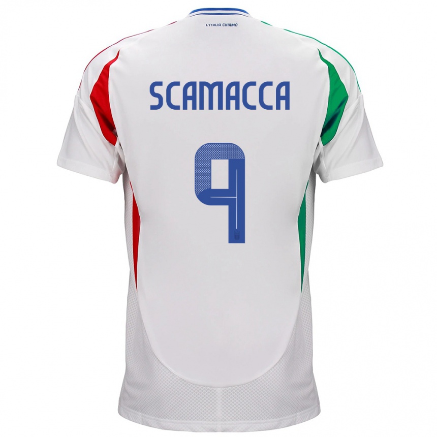 Niño Fútbol Camiseta Italia Gianluca Scamacca #9 Blanco 2ª Equipación 24-26 México