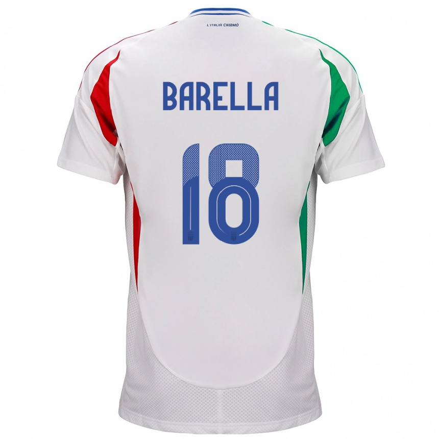 Niño Fútbol Camiseta Italia Nicolò Barella #18 Blanco 2ª Equipación 24-26 México