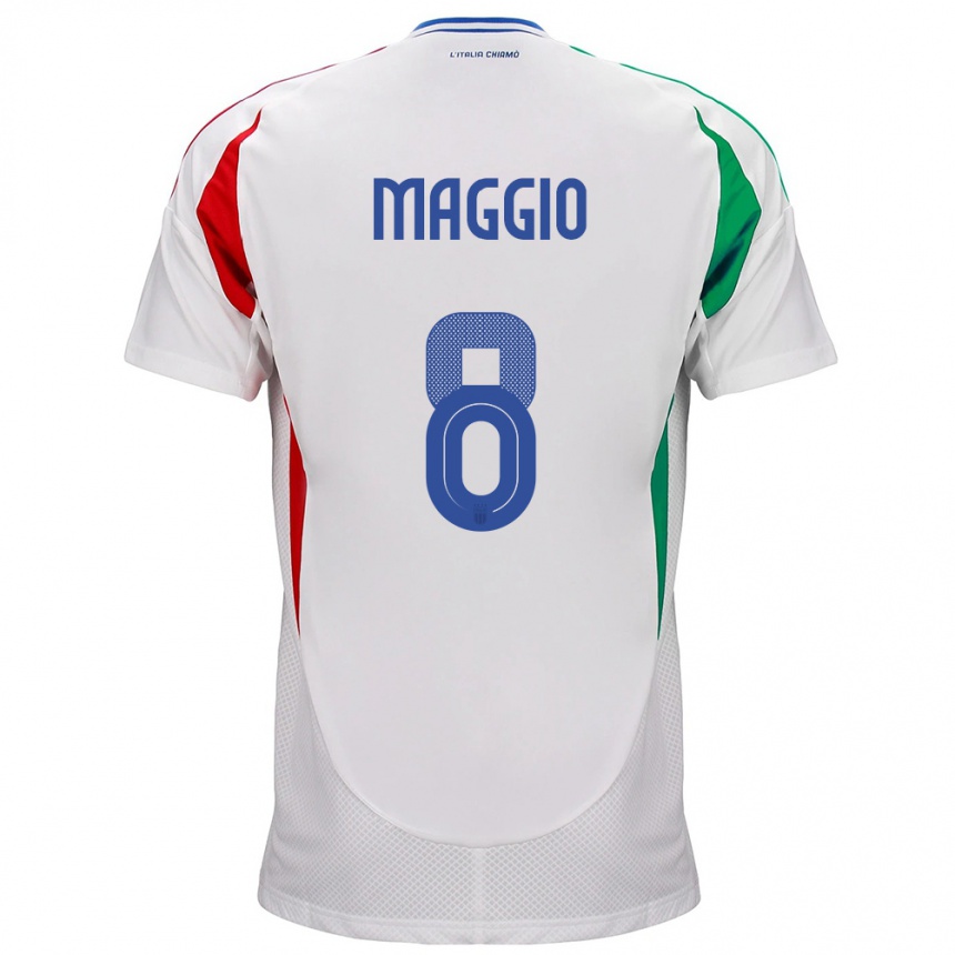 Niño Fútbol Camiseta Italia Luca Di Maggio #8 Blanco 2ª Equipación 24-26 México