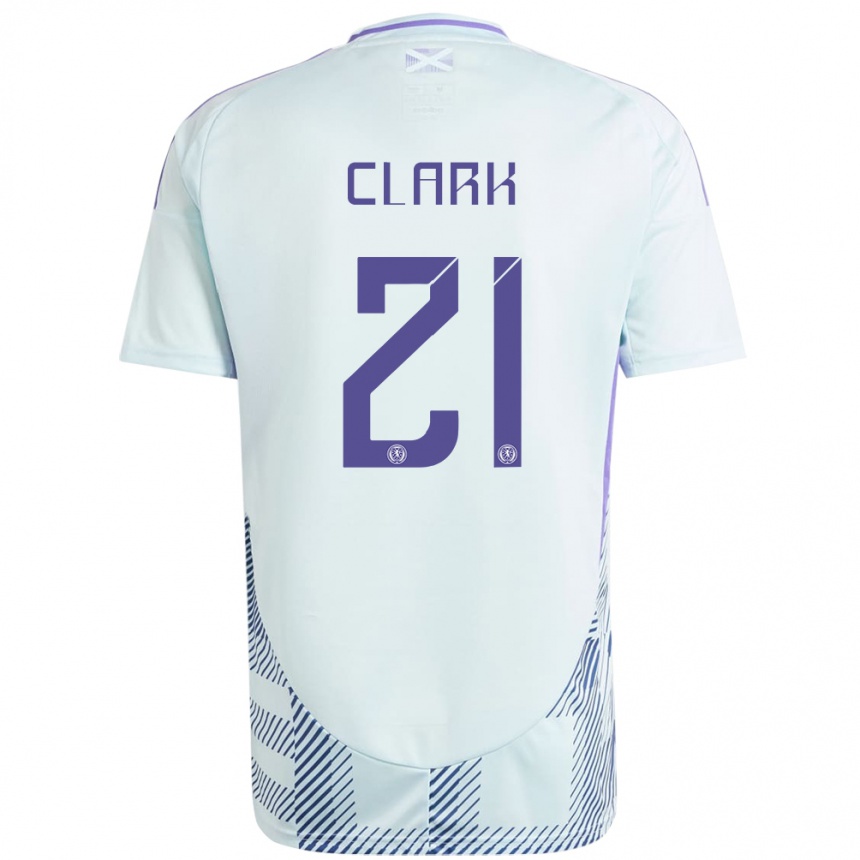 Niño Fútbol Camiseta Escocia Zander Clark #21 Azul Menta Claro 2ª Equipación 24-26 México