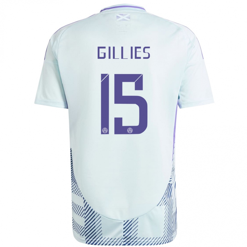 Niño Fútbol Camiseta Escocia Matthew Gillies #15 Azul Menta Claro 2ª Equipación 24-26 México