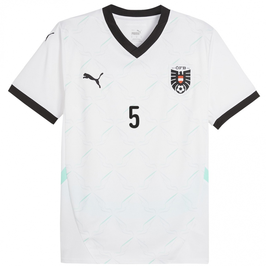 Niño Fútbol Camiseta Austria Claudia Wenger #5 Blanco 2ª Equipación 24-26 México