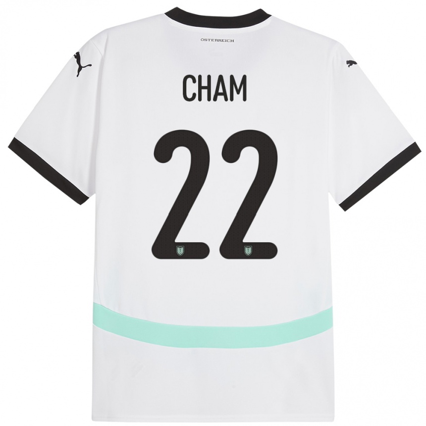 Niño Fútbol Camiseta Austria Muhammed Cham #22 Blanco 2ª Equipación 24-26 México