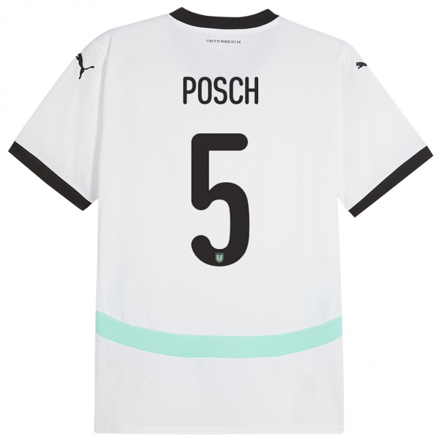 Niño Fútbol Camiseta Austria Stefan Posch #5 Blanco 2ª Equipación 24-26 México