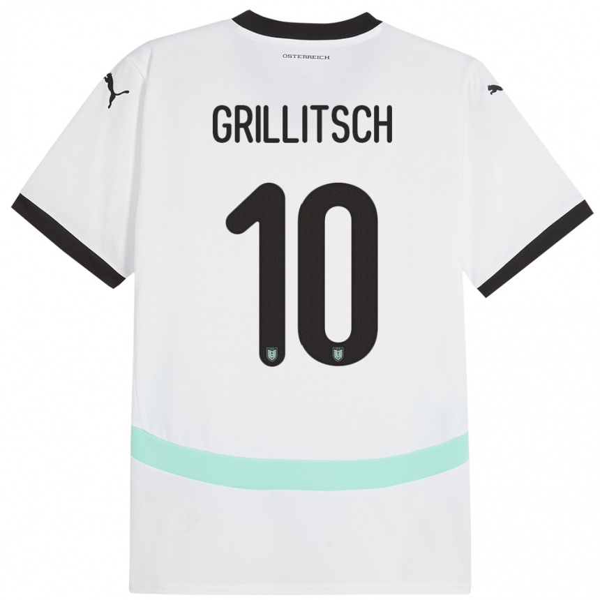 Niño Fútbol Camiseta Austria Florian Grillitsch #10 Blanco 2ª Equipación 24-26 México