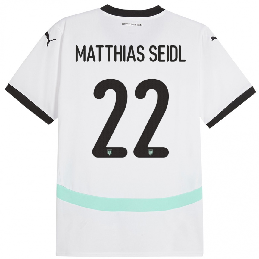 Niño Fútbol Camiseta Austria Matthias Seidl #22 Blanco 2ª Equipación 24-26 México