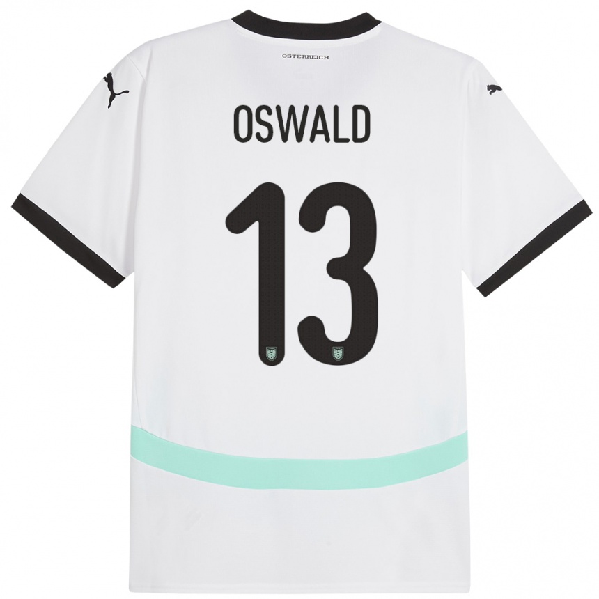 Niño Fútbol Camiseta Austria Moritz Oswald #13 Blanco 2ª Equipación 24-26 México