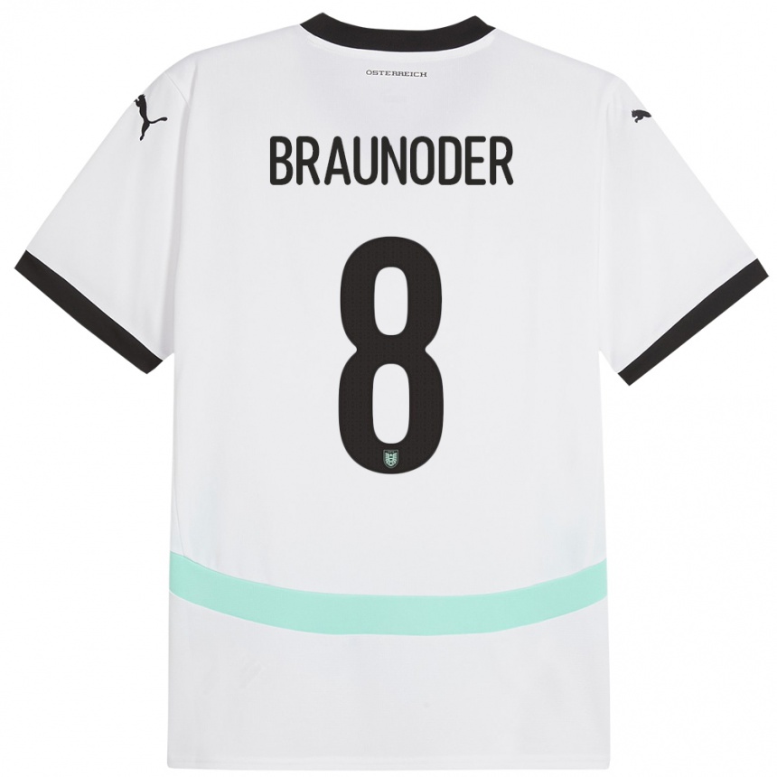 Niño Fútbol Camiseta Austria Matthias Braunöder #8 Blanco 2ª Equipación 24-26 México