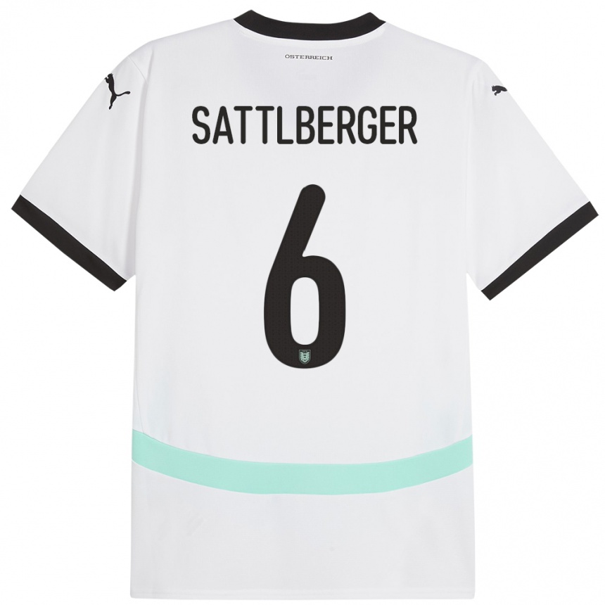 Niño Fútbol Camiseta Austria Nikolas Sattlberger #6 Blanco 2ª Equipación 24-26 México