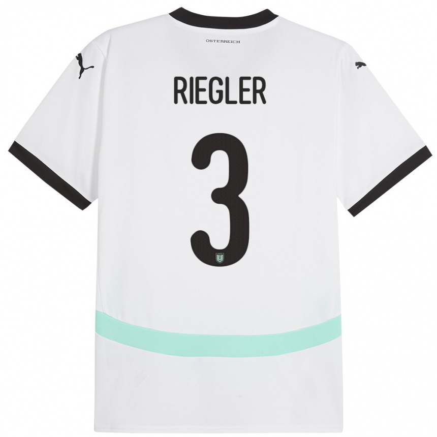 Niño Fútbol Camiseta Austria David Riegler #3 Blanco 2ª Equipación 24-26 México