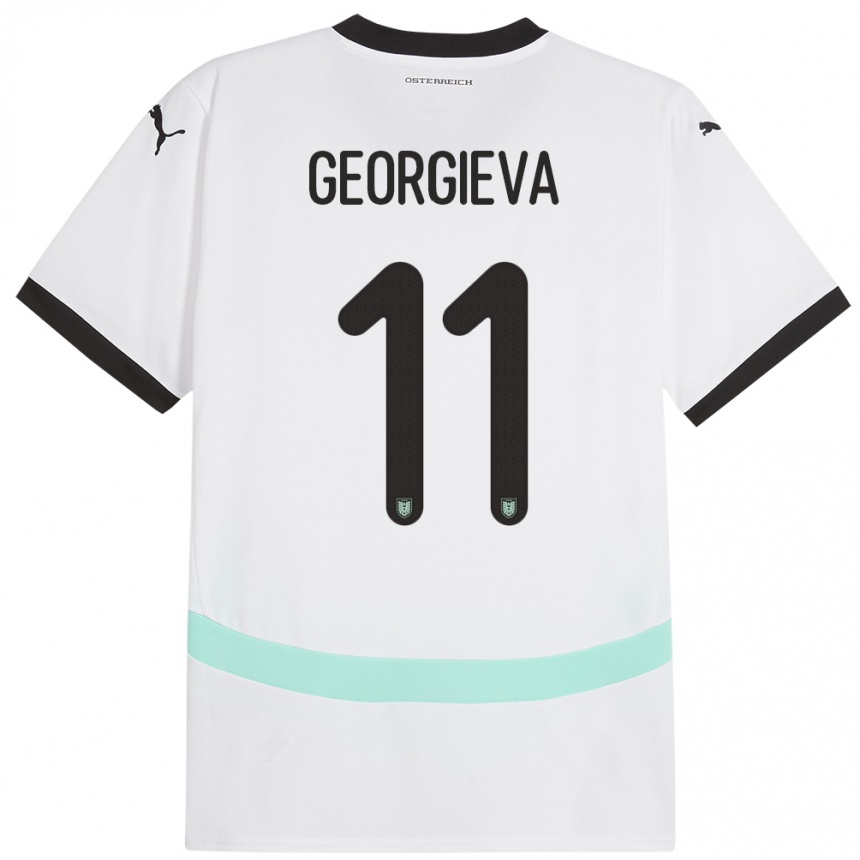 Niño Fútbol Camiseta Austria Marina Georgieva #11 Blanco 2ª Equipación 24-26 México