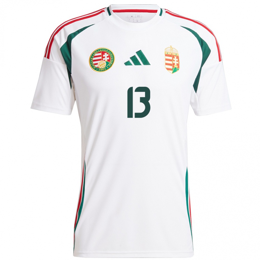 Niño Fútbol Camiseta Hungría András Eördögh #13 Blanco 2ª Equipación 24-26 México