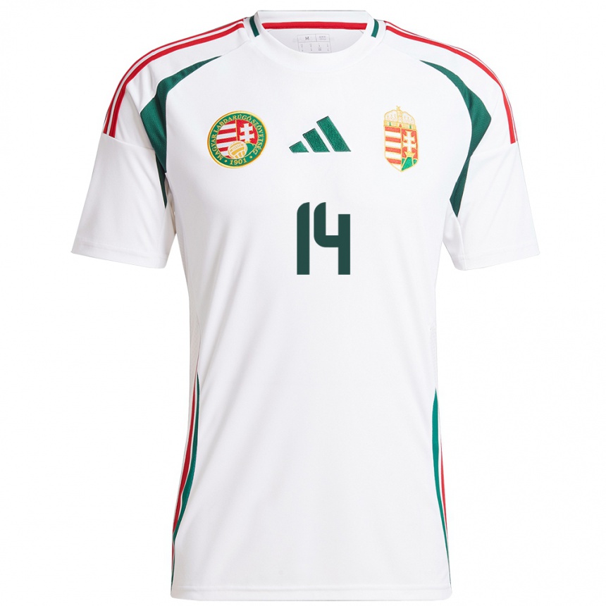 Niño Fútbol Camiseta Hungría Artúr Horváth #14 Blanco 2ª Equipación 24-26 México