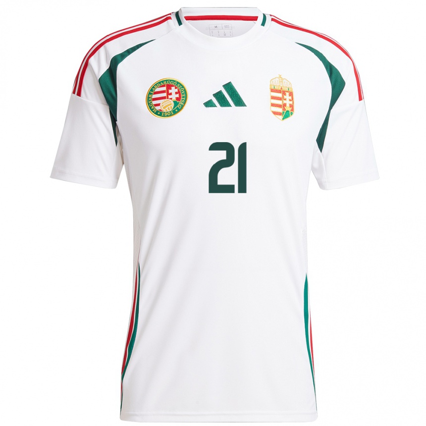 Niño Fútbol Camiseta Hungría Glória Siber #21 Blanco 2ª Equipación 24-26 México