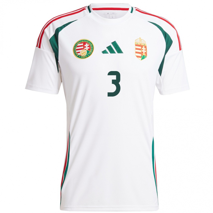 Niño Fútbol Camiseta Hungría Botond Szekér #3 Blanco 2ª Equipación 24-26 México