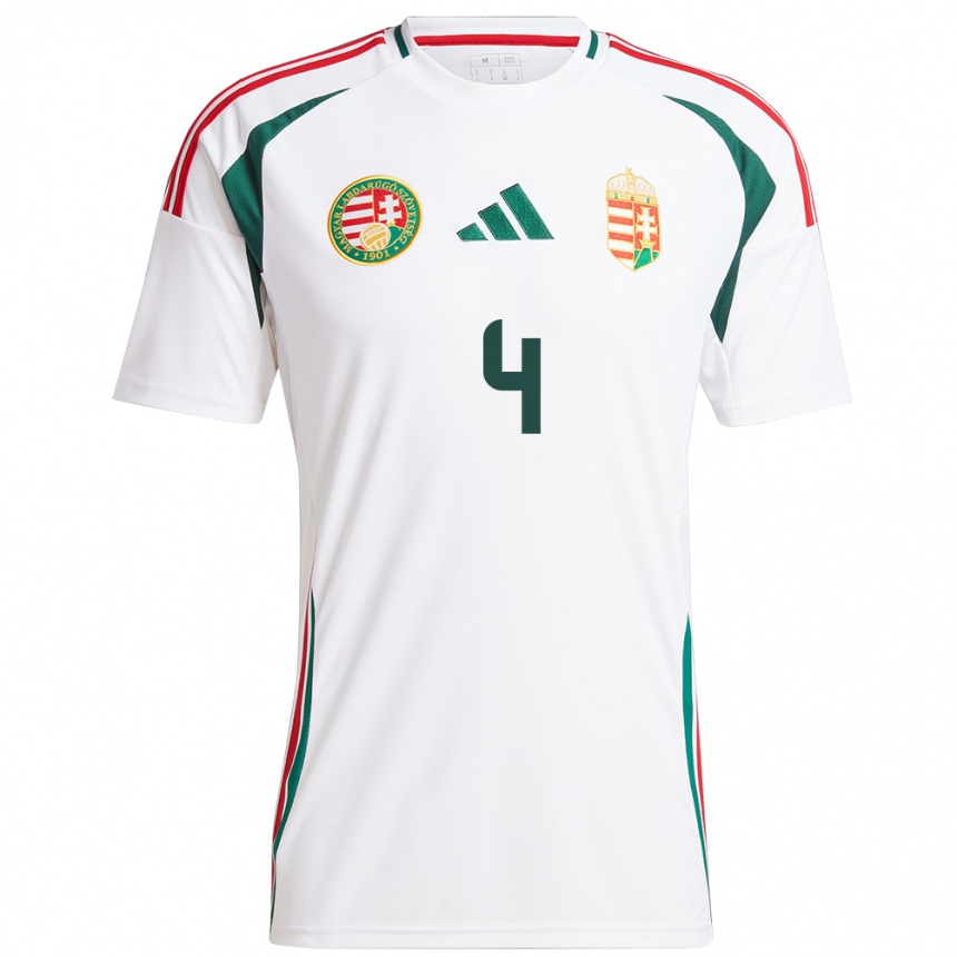 Niño Fútbol Camiseta Hungría Sára Pusztai #4 Blanco 2ª Equipación 24-26 México