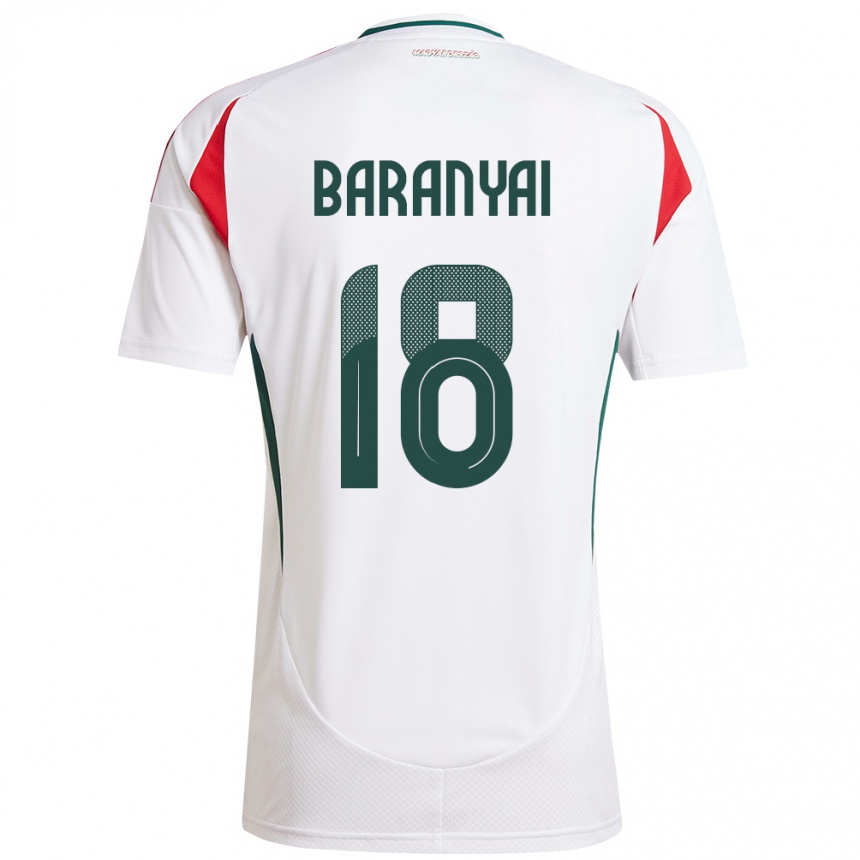 Niño Fútbol Camiseta Hungría Nimród Baranyai #18 Blanco 2ª Equipación 24-26 México