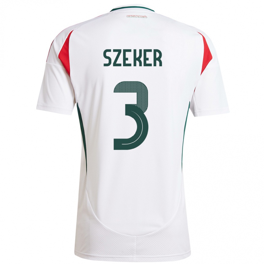 Niño Fútbol Camiseta Hungría Botond Szekér #3 Blanco 2ª Equipación 24-26 México