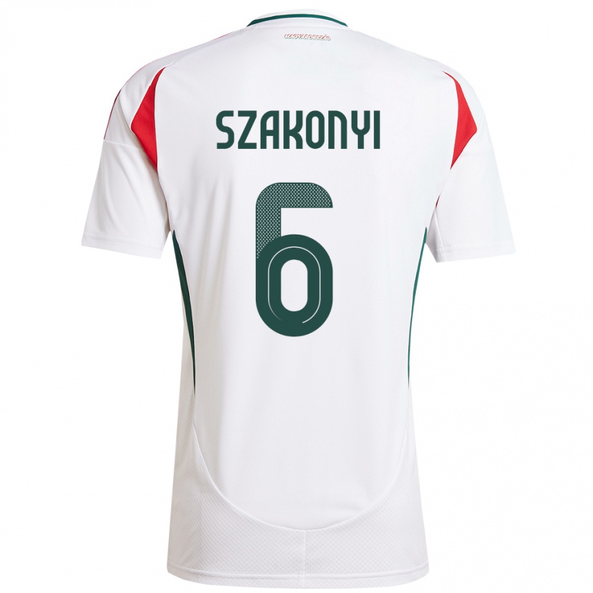 Niño Fútbol Camiseta Hungría Emese Szakonyi #6 Blanco 2ª Equipación 24-26 México