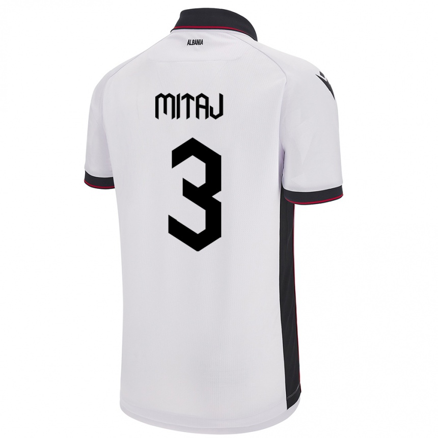 Niño Fútbol Camiseta Albania Mario Mitaj #3 Blanco 2ª Equipación 24-26 México