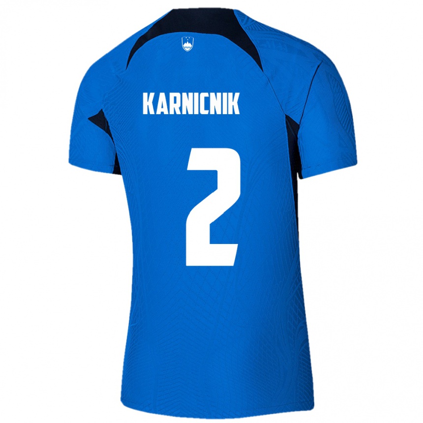 Niño Fútbol Camiseta Eslovenia Zan Karnicnik #2 Azul 2ª Equipación 24-26 México