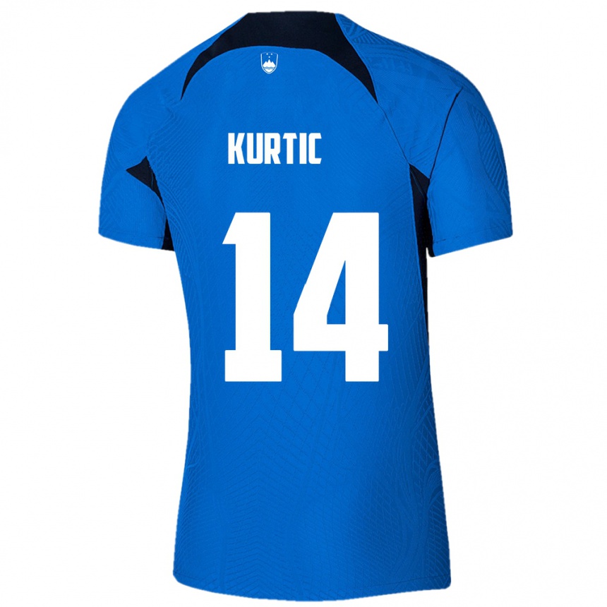 Niño Fútbol Camiseta Eslovenia Jasmin Kurtic #14 Azul 2ª Equipación 24-26 México