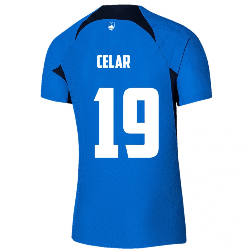 Niño Fútbol Camiseta Eslovenia Zan Celar #19 Azul 2ª Equipación 24-26 México