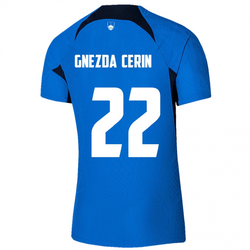 Niño Fútbol Camiseta Eslovenia Adam Gnezda Cerin #22 Azul 2ª Equipación 24-26 México