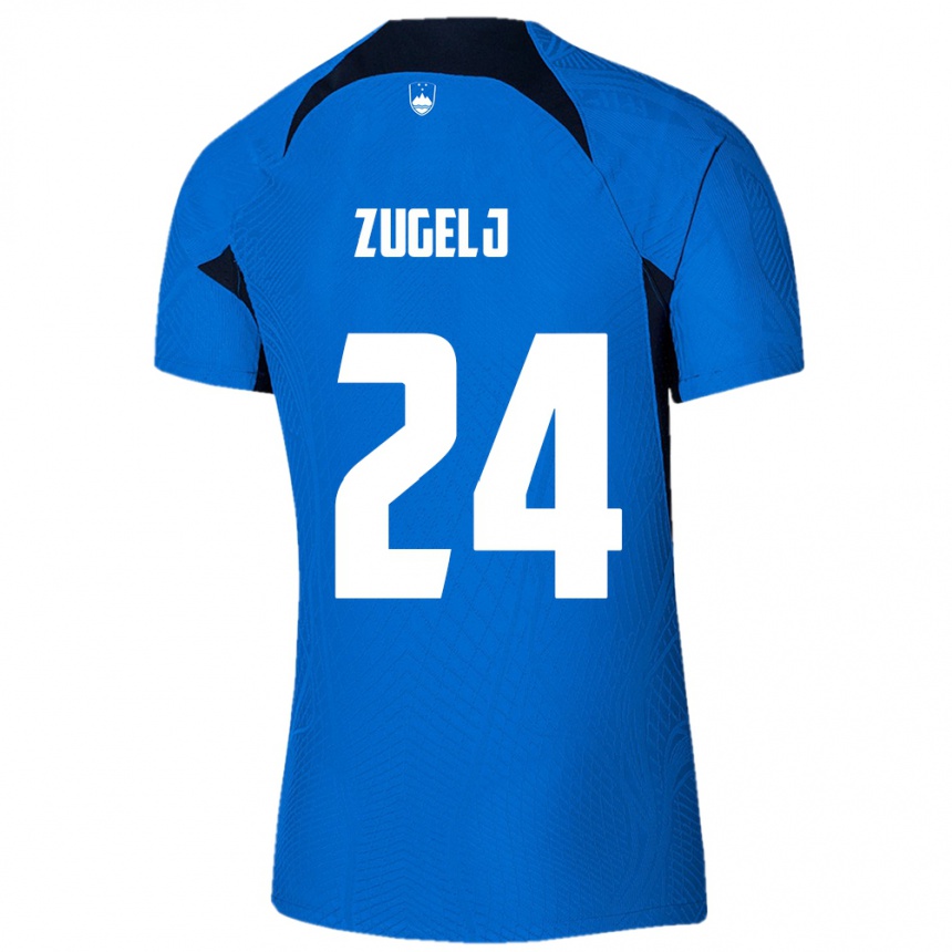 Niño Fútbol Camiseta Eslovenia Nino Zugelj #24 Azul 2ª Equipación 24-26 México