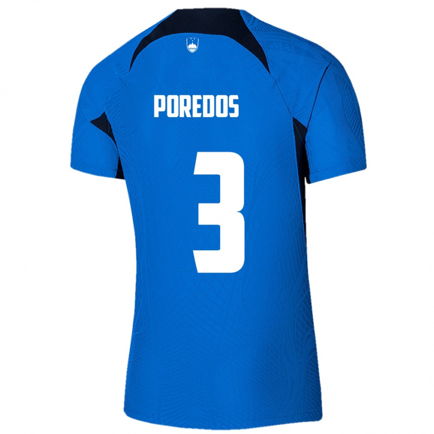 Niño Fútbol Camiseta Eslovenia Luka Poredos #3 Azul 2ª Equipación 24-26 México