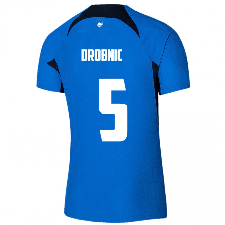 Niño Fútbol Camiseta Eslovenia Dominik Drobnic #5 Azul 2ª Equipación 24-26 México