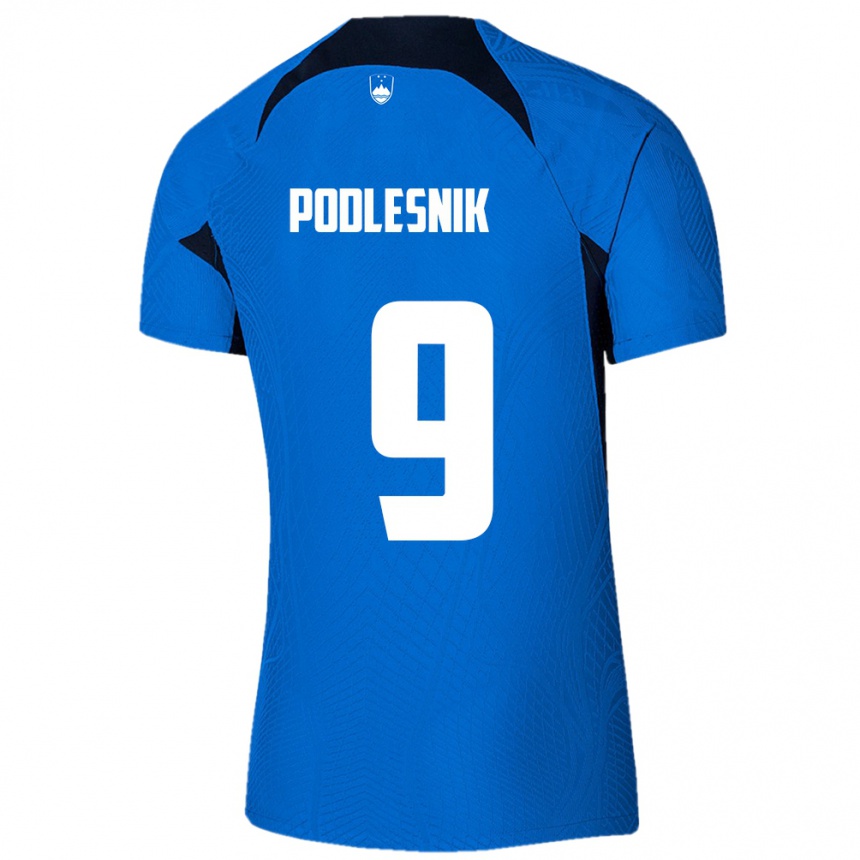 Niño Fútbol Camiseta Eslovenia Nik Podlesnik #9 Azul 2ª Equipación 24-26 México