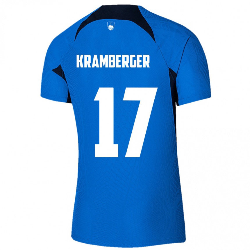 Niño Fútbol Camiseta Eslovenia Enej Kramberger #17 Azul 2ª Equipación 24-26 México