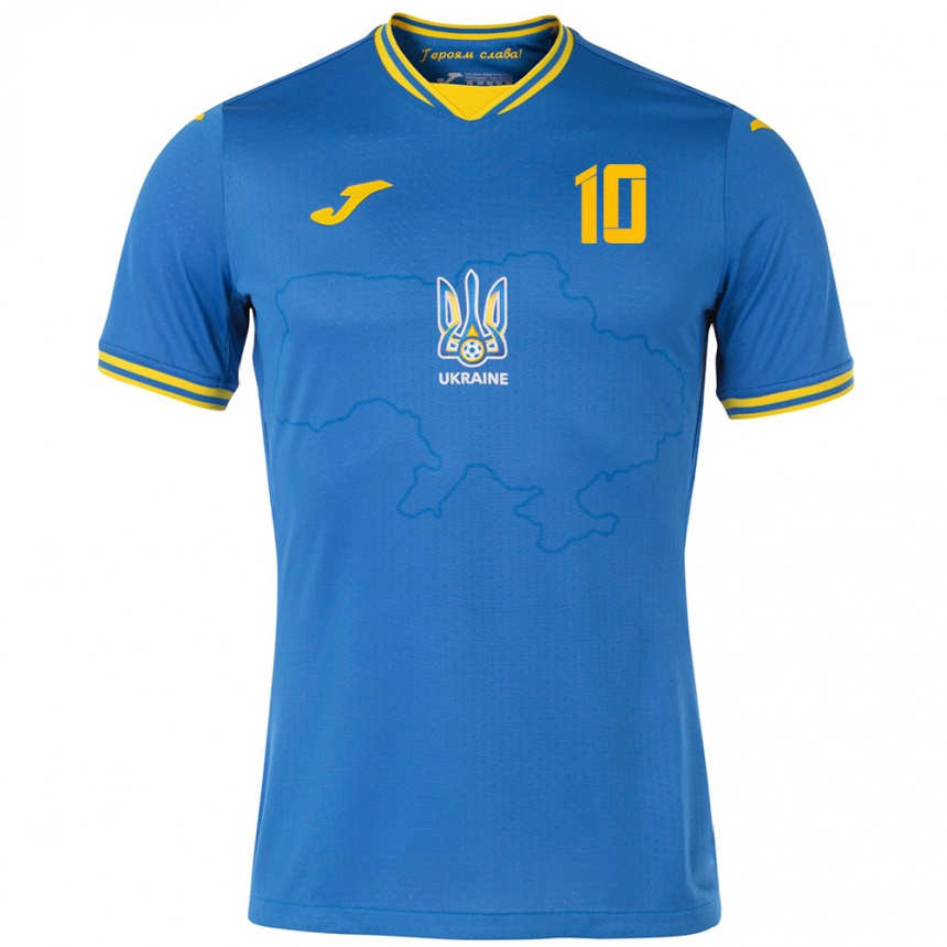 Niño Fútbol Camiseta Ucrania Andriy Matkevych #10 Azul 2ª Equipación 24-26 México