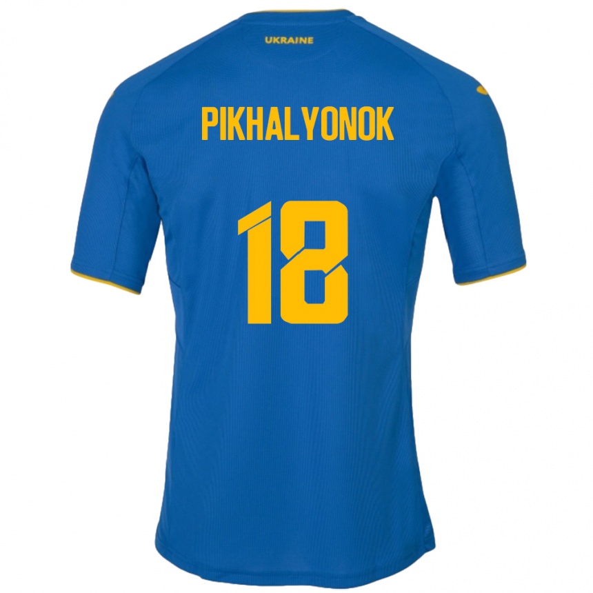 Niño Fútbol Camiseta Ucrania Oleksandr Pikhalyonok #18 Azul 2ª Equipación 24-26 México