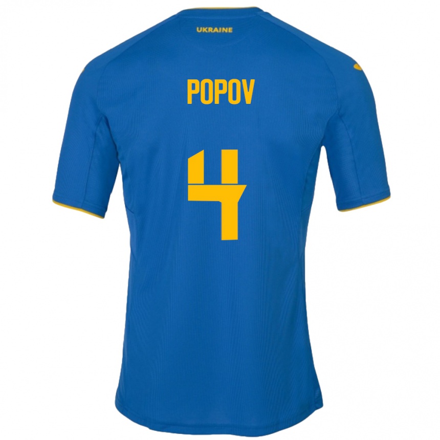 Niño Fútbol Camiseta Ucrania Denys Popov #4 Azul 2ª Equipación 24-26 México