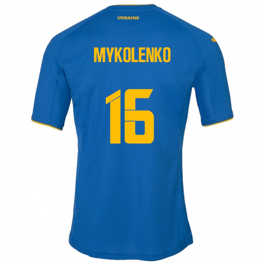 Niño Fútbol Camiseta Ucrania Vitaliy Mykolenko #16 Azul 2ª Equipación 24-26 México