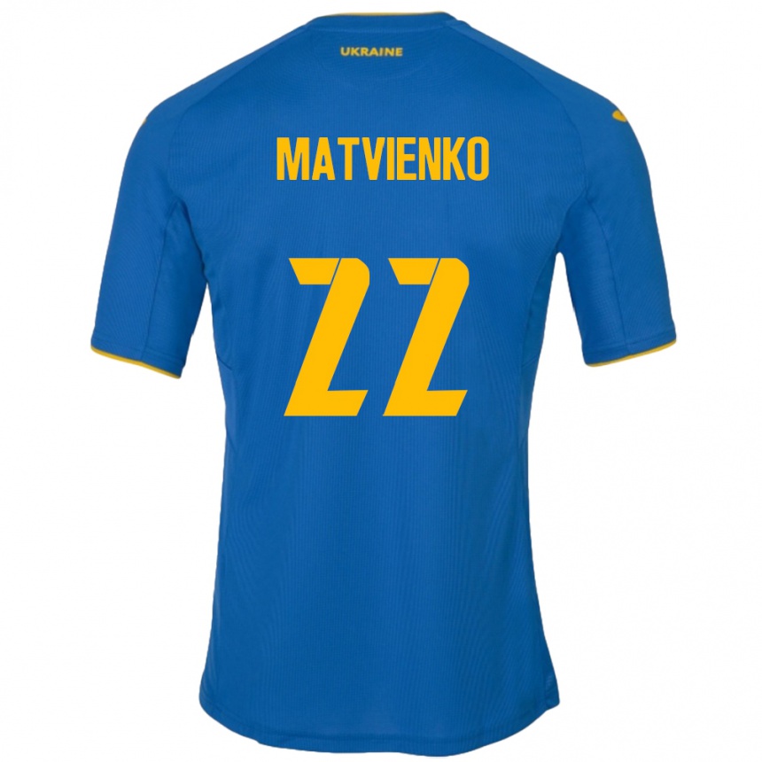 Niño Fútbol Camiseta Ucrania Mykola Matvienko #22 Azul 2ª Equipación 24-26 México