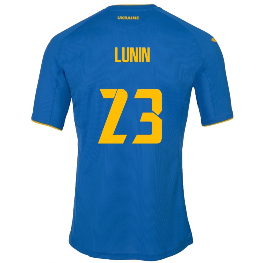 Niño Fútbol Camiseta Ucrania Andriy Lunin #23 Azul 2ª Equipación 24-26 México