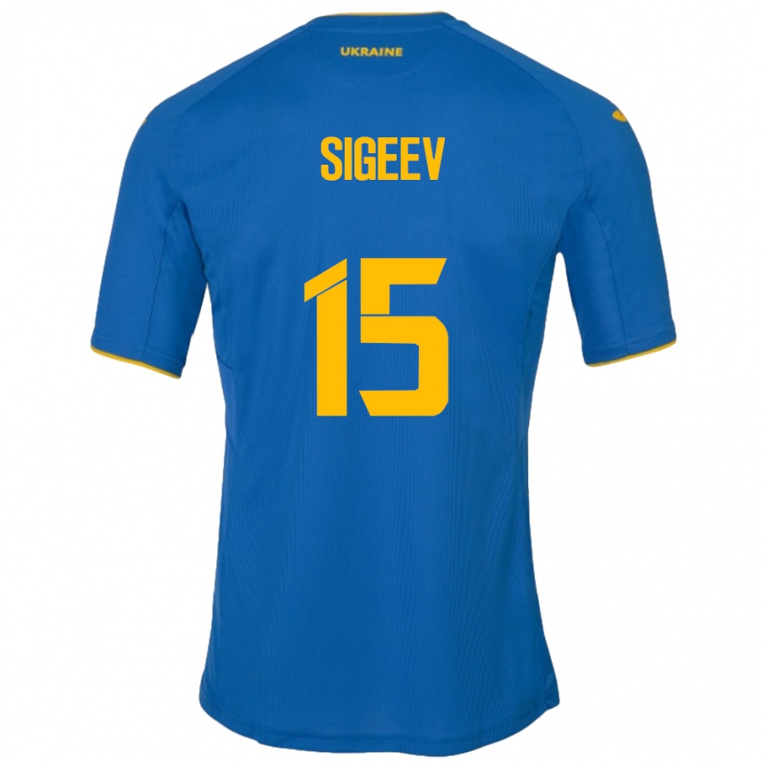 Niño Fútbol Camiseta Ucrania Kyrylo Sigeev #15 Azul 2ª Equipación 24-26 México