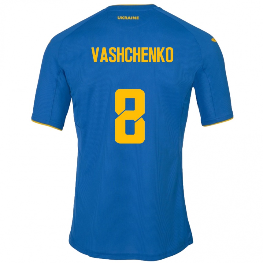 Niño Fútbol Camiseta Ucrania Daniil Vashchenko #8 Azul 2ª Equipación 24-26 México