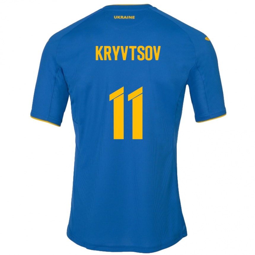 Niño Fútbol Camiseta Ucrania Nikita Kryvtsov #11 Azul 2ª Equipación 24-26 México