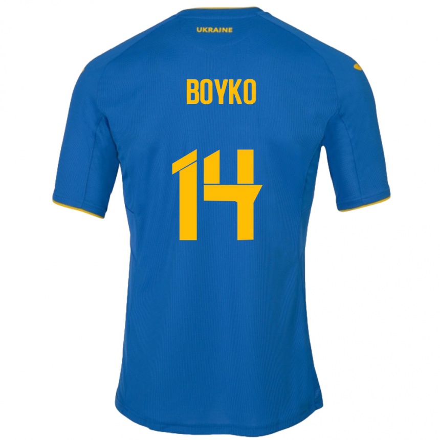 Niño Fútbol Camiseta Ucrania Evgen Boyko #14 Azul 2ª Equipación 24-26 México