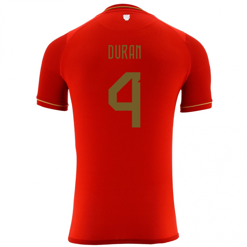 Niño Fútbol Camiseta Bolivia Denilson Durán #4 Rojo 2ª Equipación 24-26 México