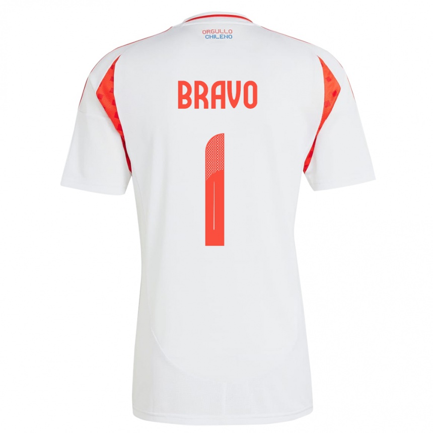 Niño Fútbol Camiseta Chile Claudio Bravo #1 Blanco 2ª Equipación 24-26 México